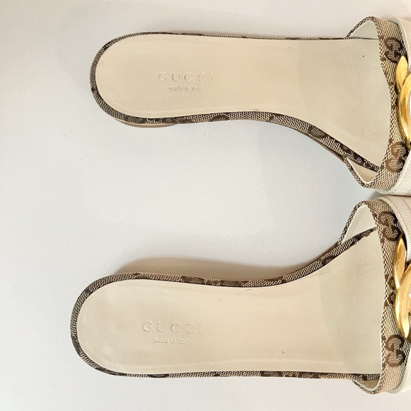 Gucci Brown Interlocking GG Supreme Canvas with Ribbon Slides Flats Size 36 - Picture 4 of 13